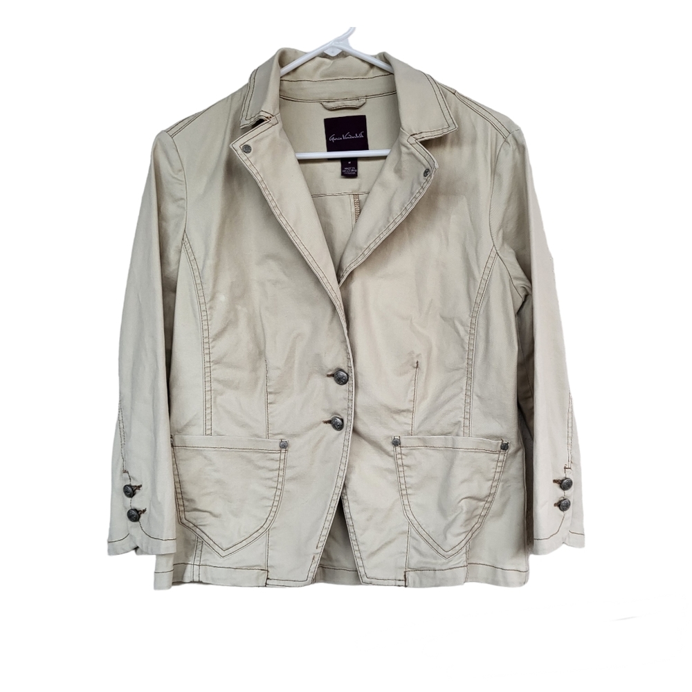 Gloria Vanderbilt Cream Women's Denim Jacket VINTAGE Size M Two Button
